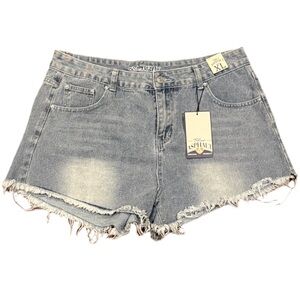 NWT! XL Blue Asphalt USA Light Blue Frayed Jean Shorts